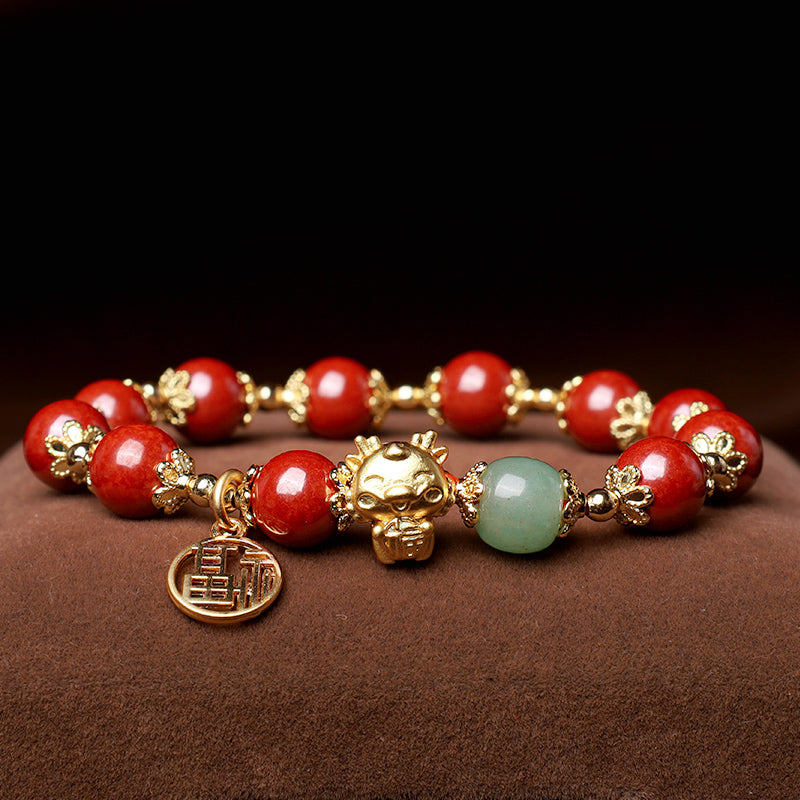 8mm Cinnabar Fu Character Blessing Bracelet Dragon Year