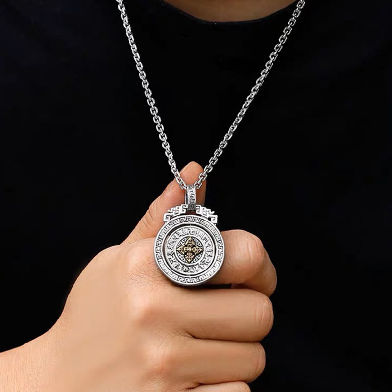 Om Mani Padme Hum Halskette | Kupfer Silber Drehbarer Anhänger