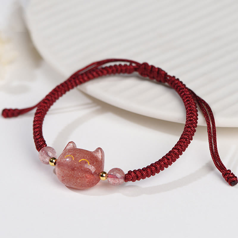 Unisex Silver Sheen Obsidian Strawberry Quartz Protection Bracelet