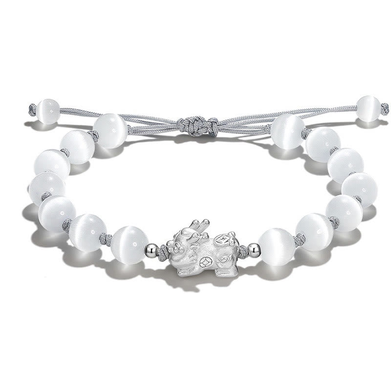 PiXiu Obsidian Cat's Eye Pink Crystal Strength Bracelet