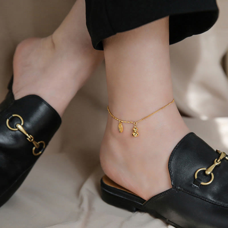 18k Gold Lucky Gourd Copper Wealth Anklet 21-27cm