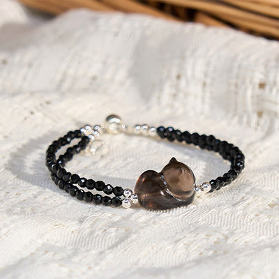 16 cm langes Armband aus Eisobsidian und schwarzem Spinell für Damen