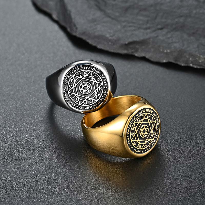 Titanium Steel Star of David Zodiac Protection Ring
