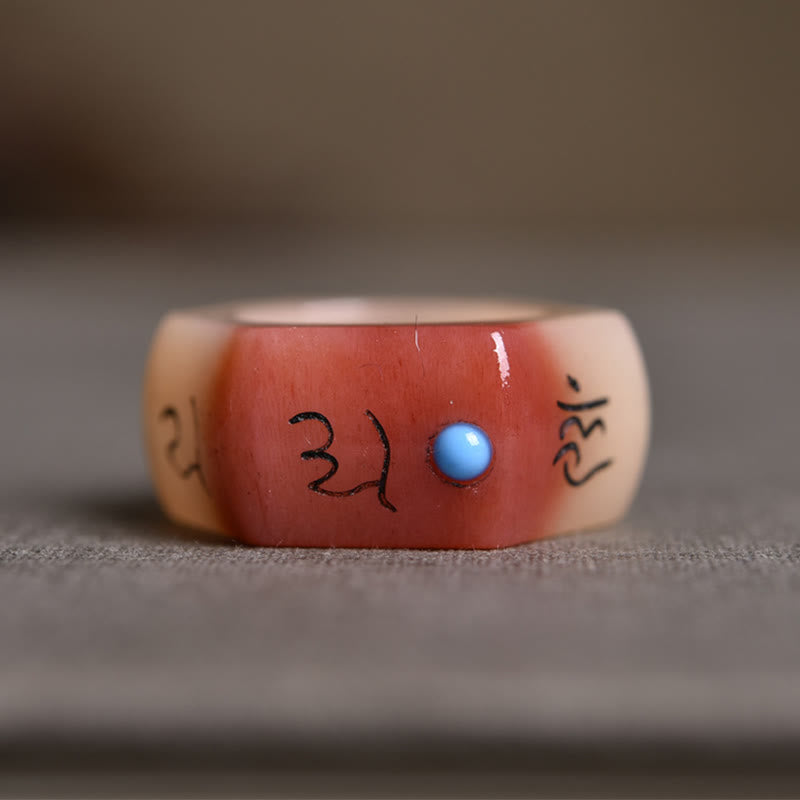 16mm Kamelknochen Om Mani Padme Hum Mantra Ring Unisex
