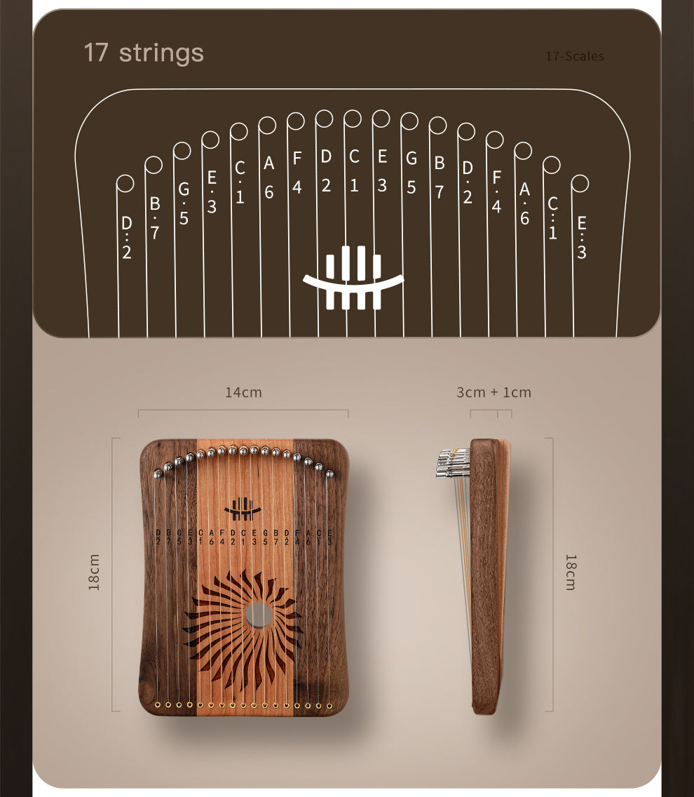 17-saitiges Lyra-Harfeninstrument aus Palisander von Hluru