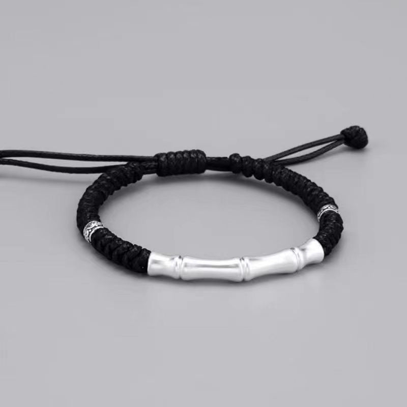 999 Sterling Silver Bone Pattern Red String Bracelet for Luck and Protection