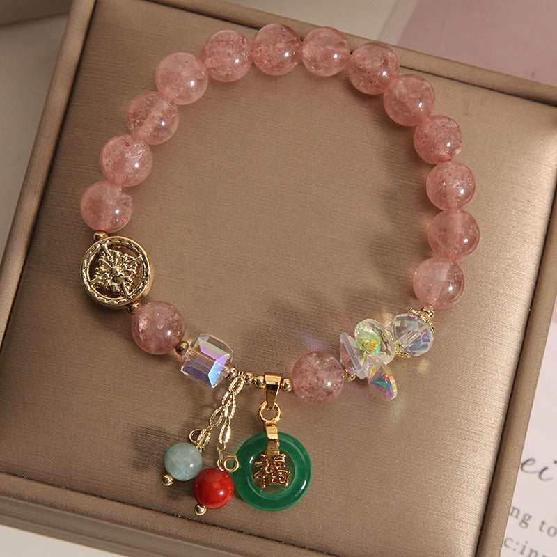 8mm Strawberry Quartz Jade Fu Character Healing Bracelet