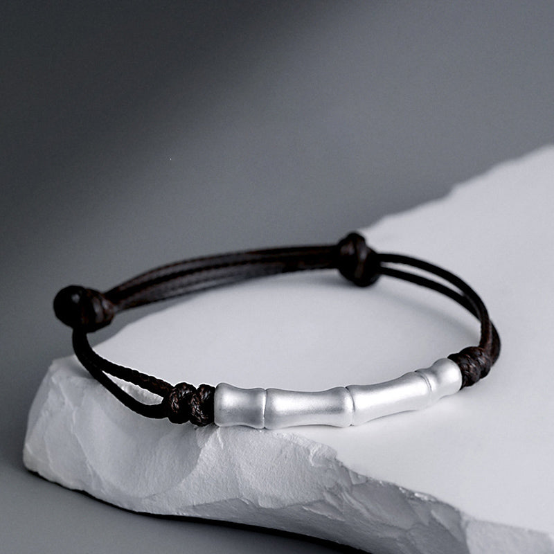 999 Sterling Silver Bone Pattern Red String Bracelet for Luck and Protection