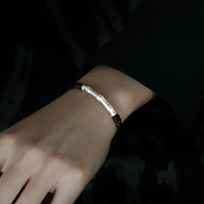 999 Sterling Silver Bone Pattern Red String Bracelet for Luck and Protection