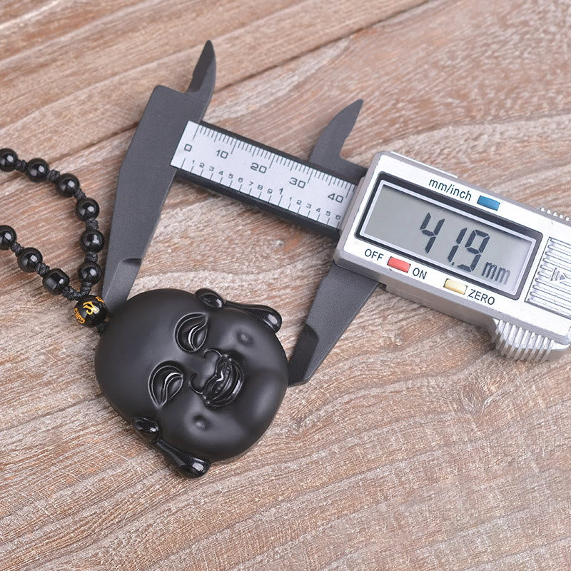 Black Obsidian Laughing Buddha Spiritual Protection Necklace
