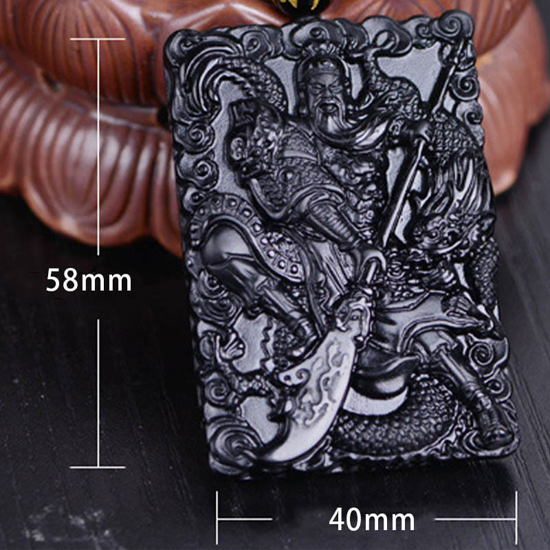Black Obsidian Guan Gong Strength Necklace Pendant