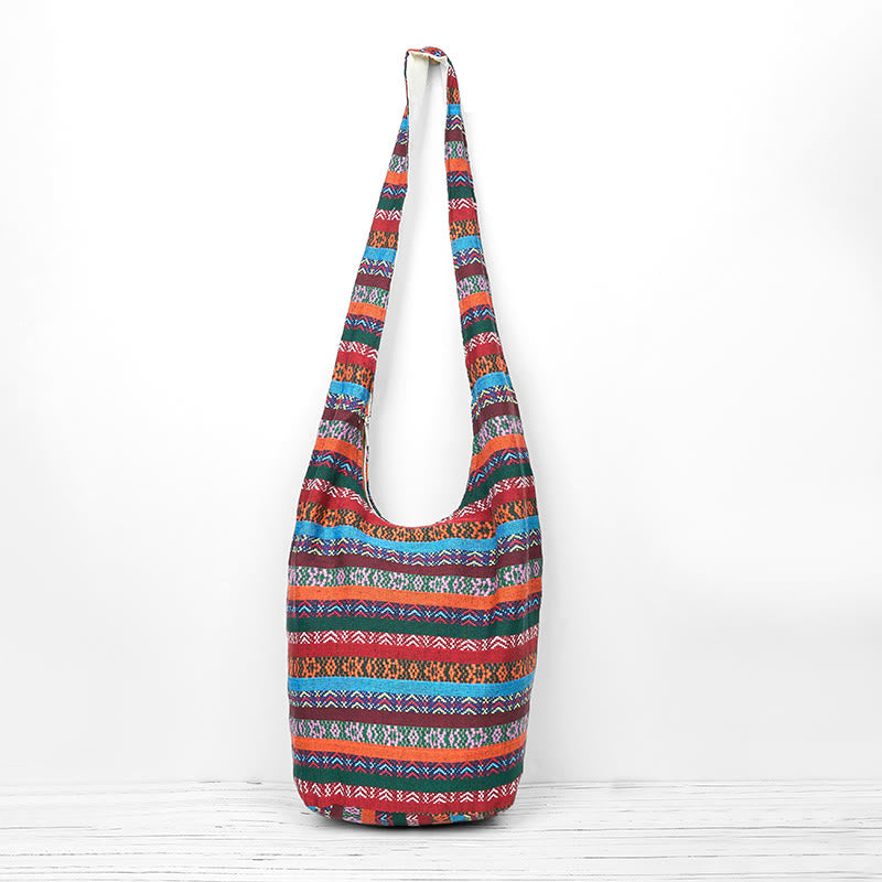 Colored Geometric Cotton Yoga Bag with Stripes Pattern