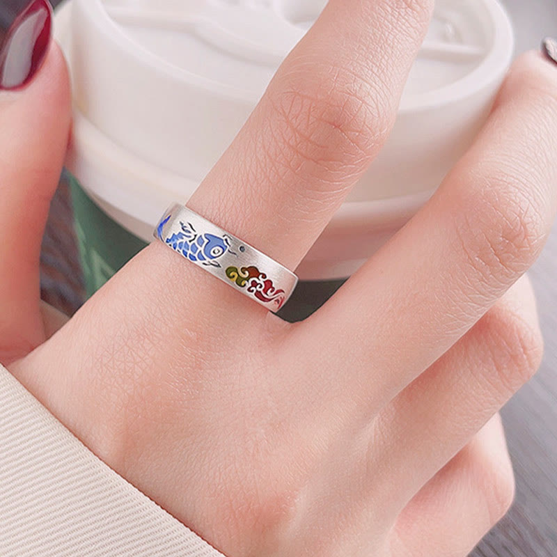 Adjustable Sterling Silver Koi Fish Ring for Prosperity & Balance