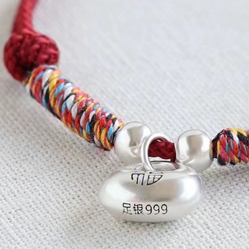 925 Sterling Silver Fu Character Red String Protection Bracelet