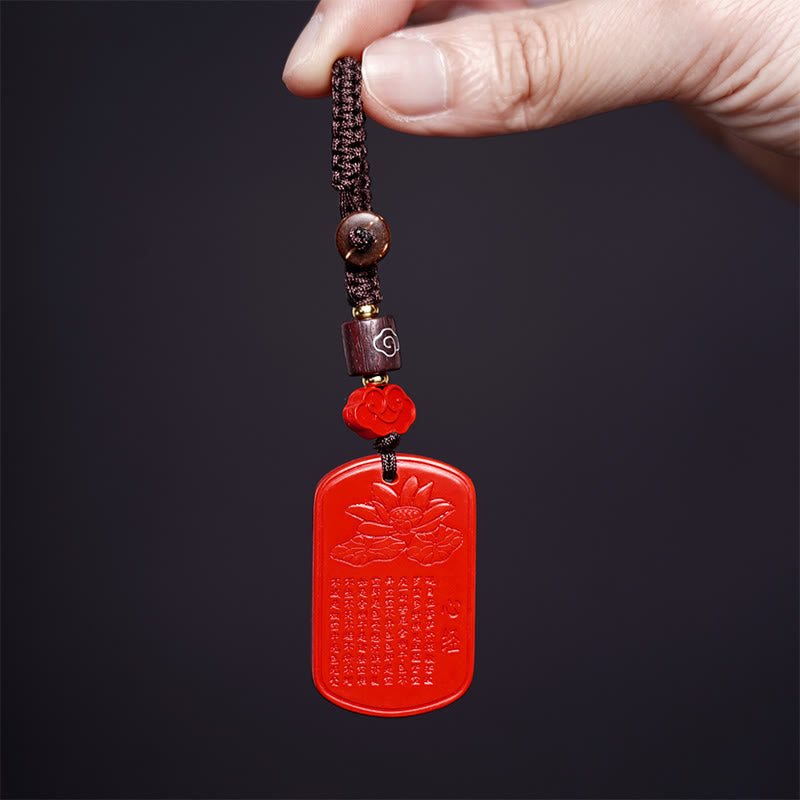 Cinnabar Heart Sutra Blessing Key Chain for Spiritual Protection