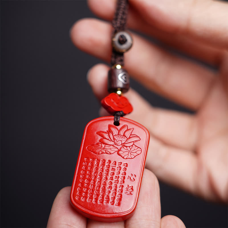 Cinnabar Heart Sutra Blessing Key Chain for Spiritual Protection