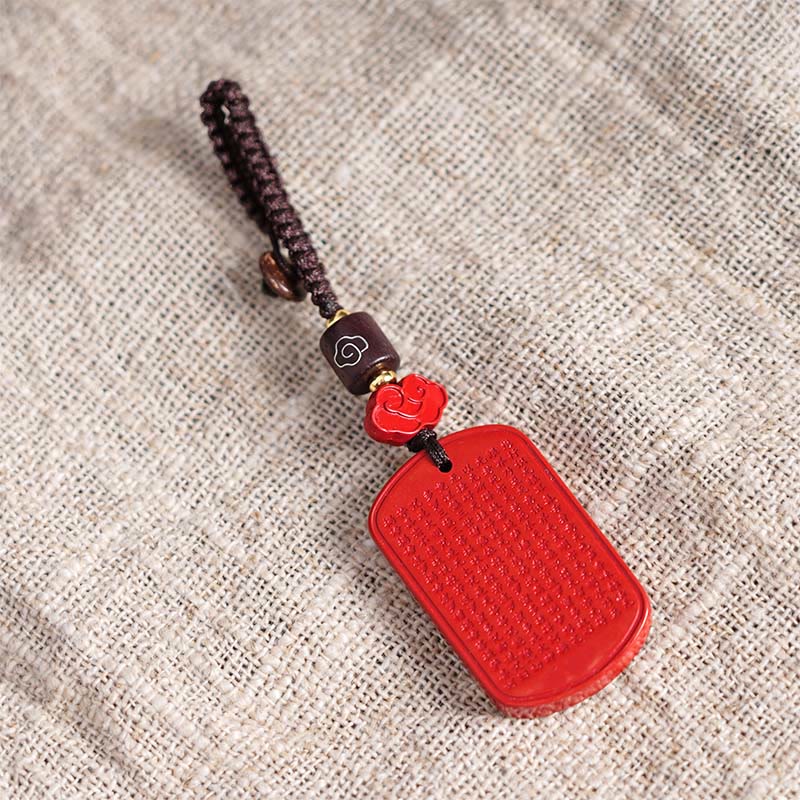 Cinnabar Heart Sutra Blessing Key Chain for Spiritual Protection