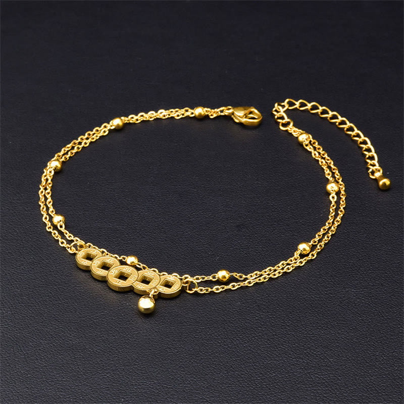 Copper Coins Spiritual Titanium Steel Anklet for Wealth