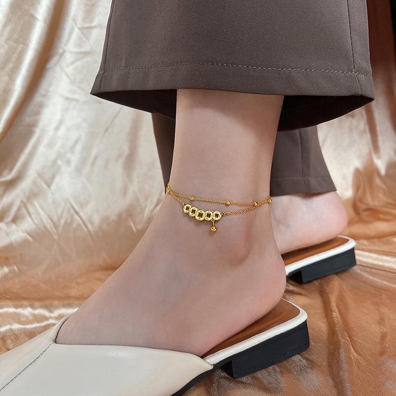 Copper Coins Spiritual Titanium Steel Anklet for Wealth