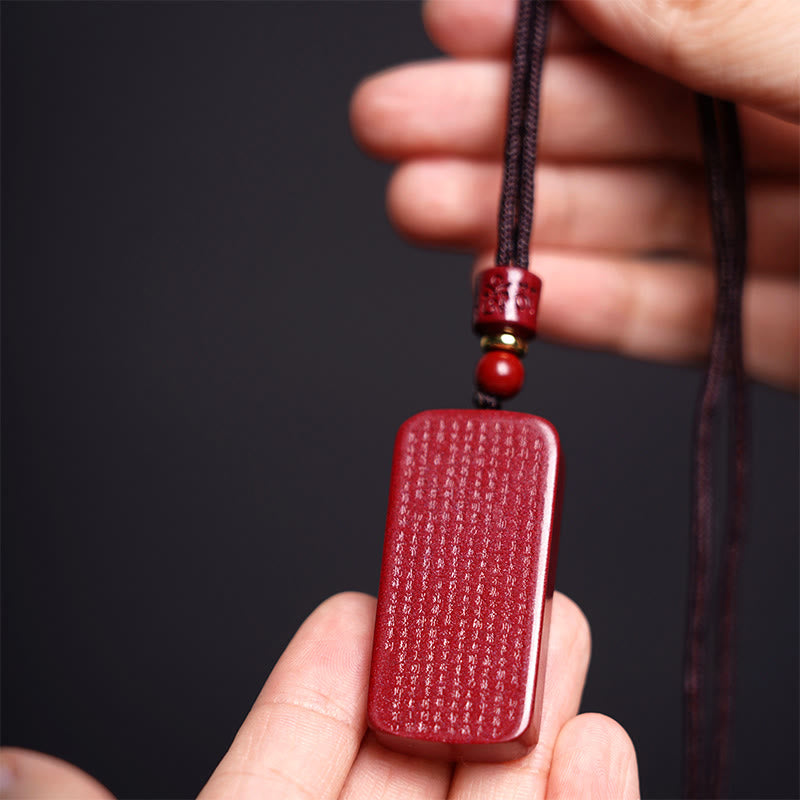 Cinnabar Heart Sutra Lotus Necklace | Spiritual Blessing Pendant