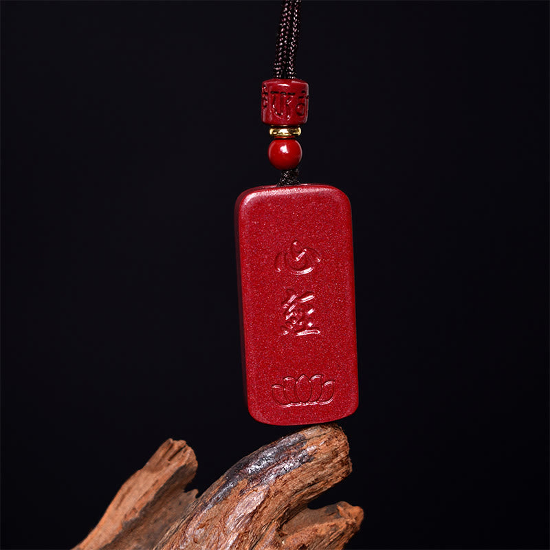 Cinnabar Heart Sutra Lotus Necklace | Spiritual Blessing Pendant