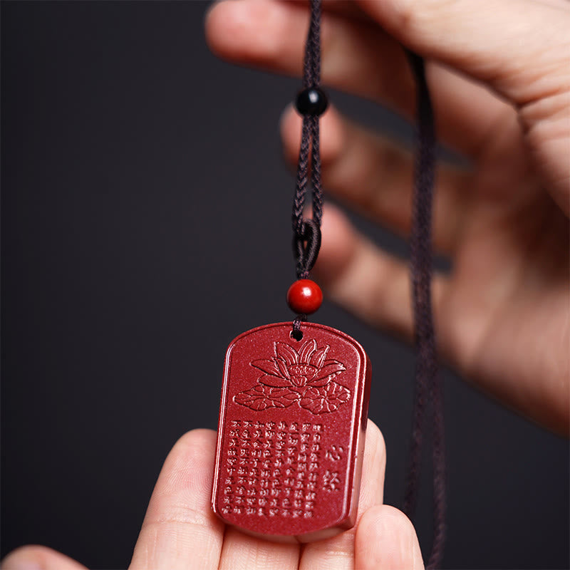 Cinnabar Heart Sutra Lotus Necklace | Spiritual Blessing Pendant