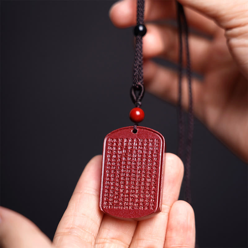 Cinnabar Heart Sutra Lotus Necklace | Spiritual Blessing Pendant