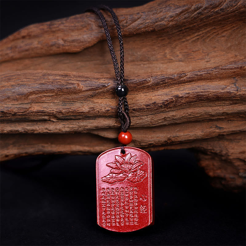 Cinnabar Heart Sutra Lotus Necklace | Spiritual Blessing Pendant
