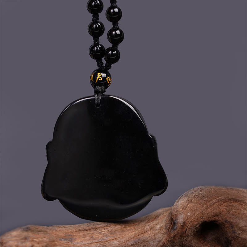 Black Obsidian Laughing Buddha Spiritual Protection Necklace