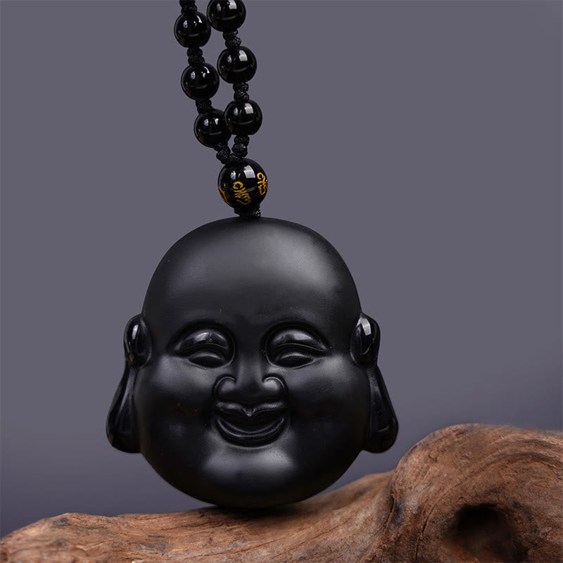 Black Obsidian Laughing Buddha Spiritual Protection Necklace