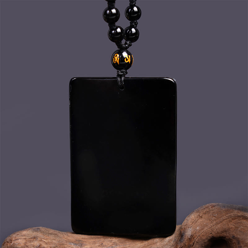 Black Obsidian Guan Gong Strength Necklace Pendant