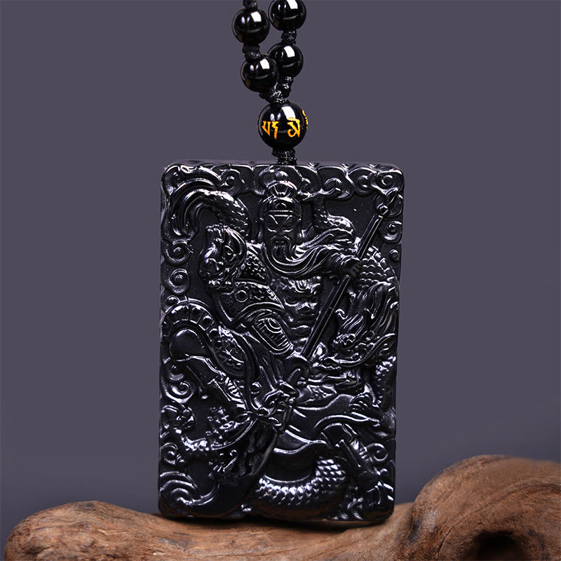 Black Obsidian Guan Gong Strength Necklace Pendant