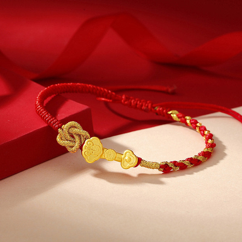 999 Sterling Silver Fu Character Luck Rope Bracelet