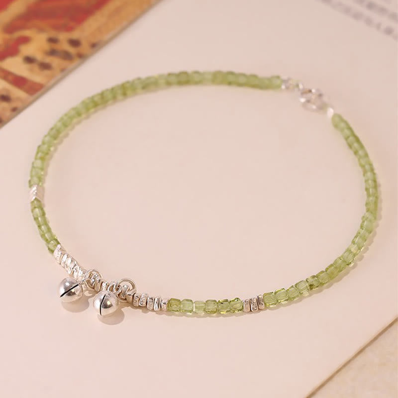 2mm Peridot Spiritual Peace Anklet with Sterling Silver Beads
