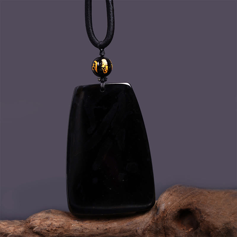 Black Obsidian Dragon Carved Necklace for Luck & Protection
