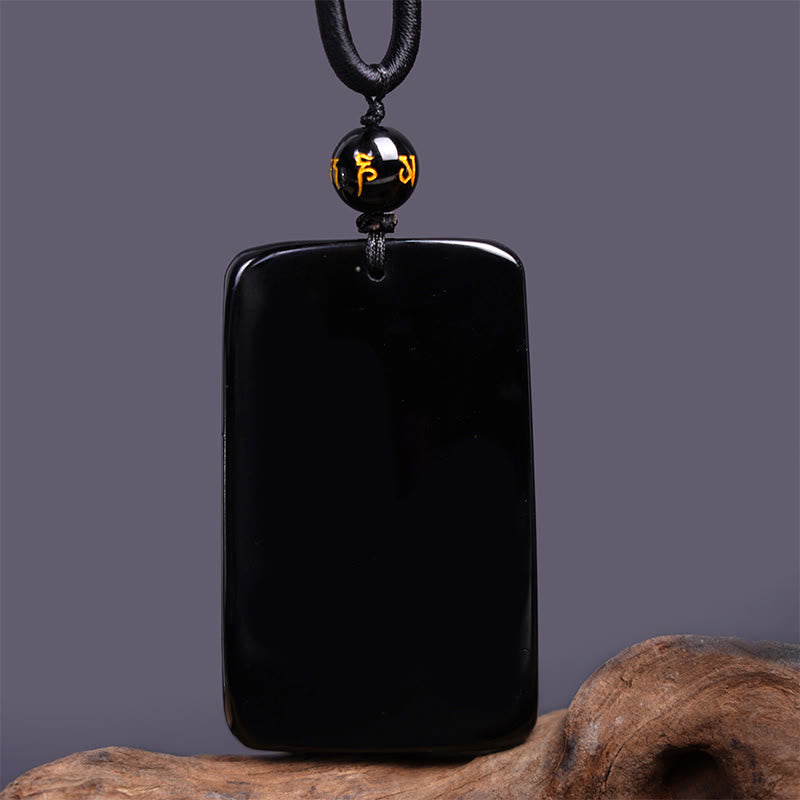 Black Obsidian Dragon Pendant Necklace for Success & Protection