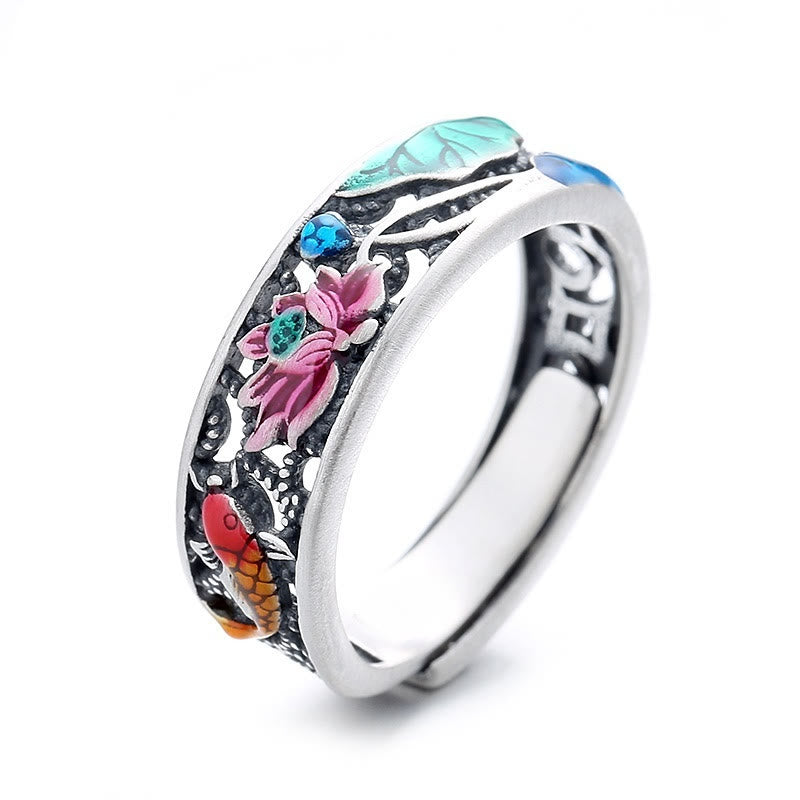 925 Sterling Silver Koi Fish Lotus Ring | Everything Goes Well Symbol