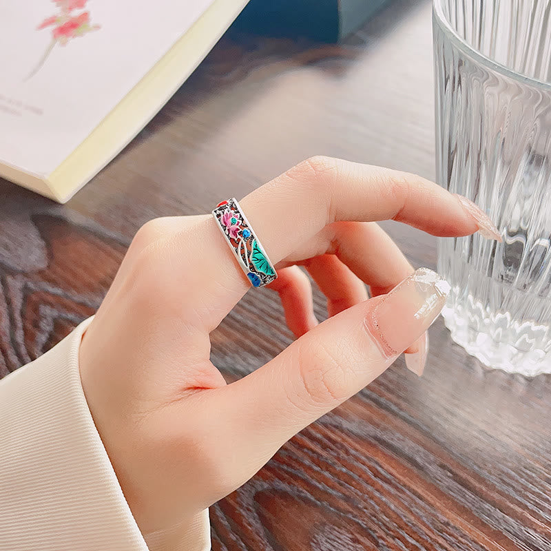 925 Sterling Silver Koi Fish Lotus Ring | Everything Goes Well Symbol