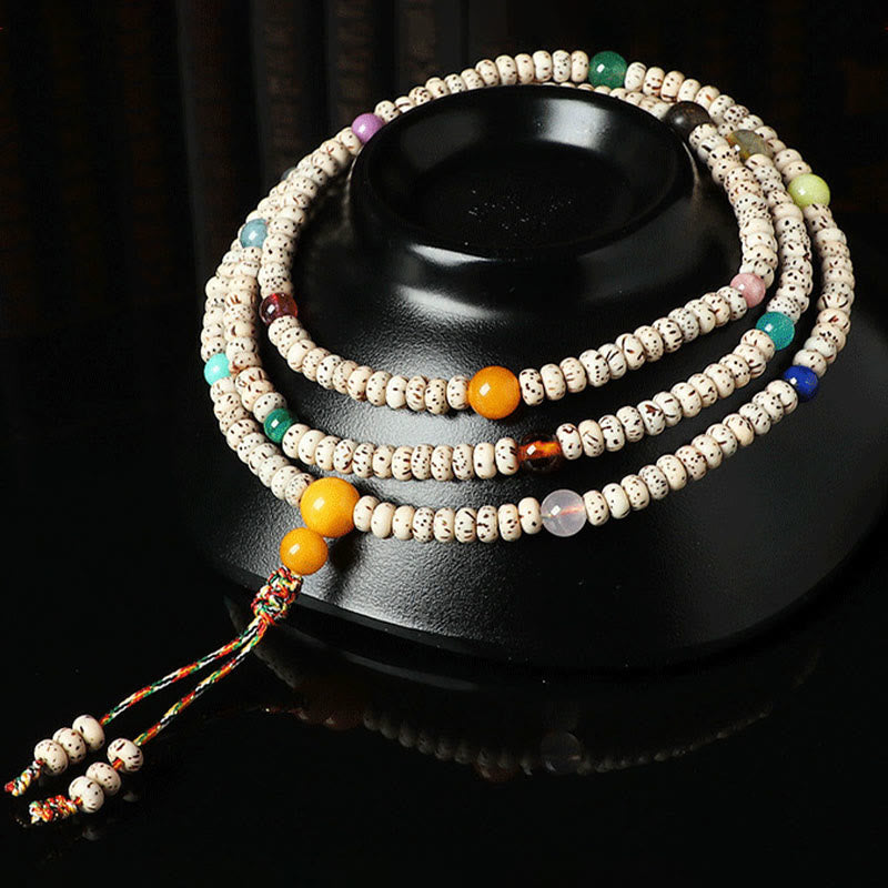 Bodhi Seed Reichtumsarmband mit Bernstein- und Achatperlen – Spirituelle Mala