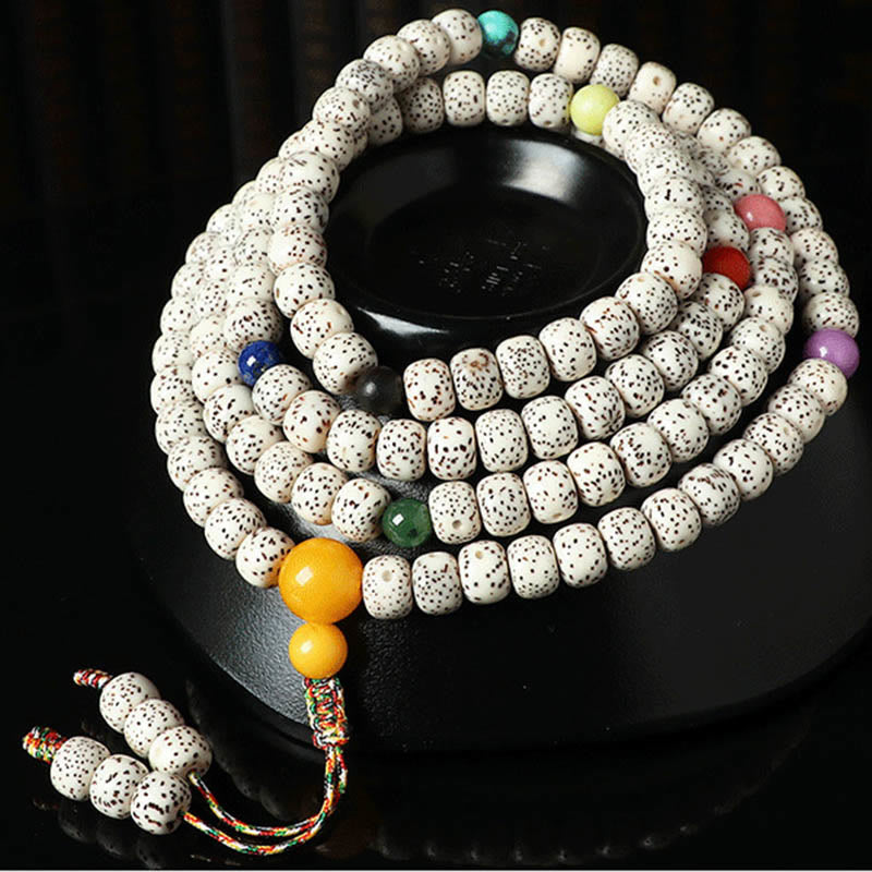 Bodhi Seed Reichtumsarmband mit Bernstein- und Achatperlen – Spirituelle Mala