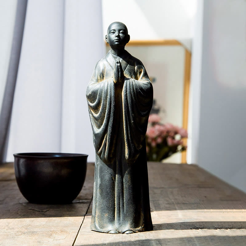 Iron Powder Resin Meditating Monk Statue for Home Decor