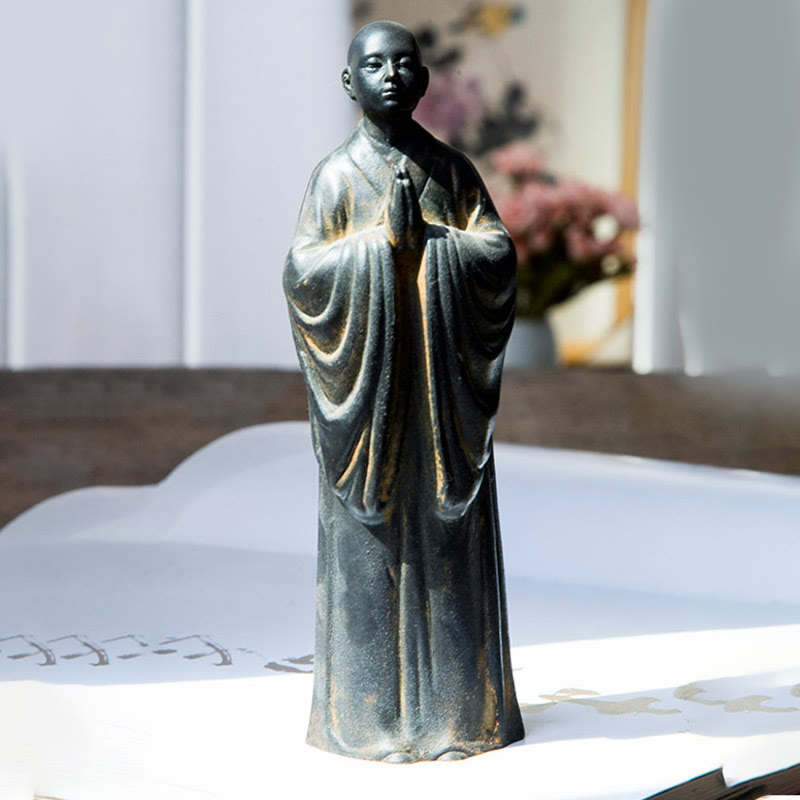 Iron Powder Resin Meditating Monk Statue for Home Decor