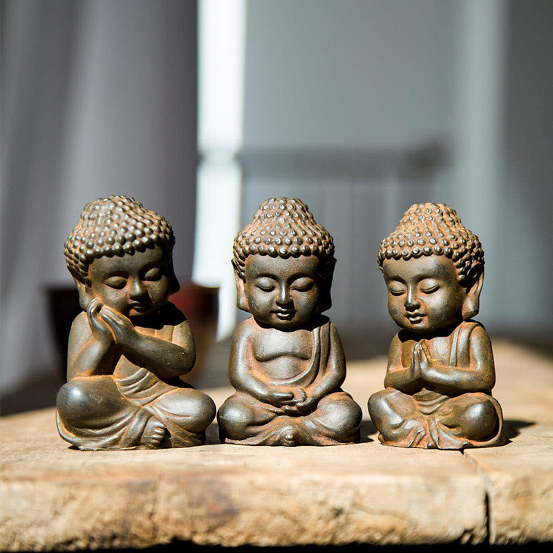 Small Iron Powder Buddha Statue 9x5.5cm Meditation Decor