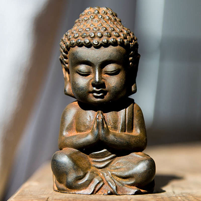 Small Iron Powder Buddha Statue 9x5.5cm Meditation Decor