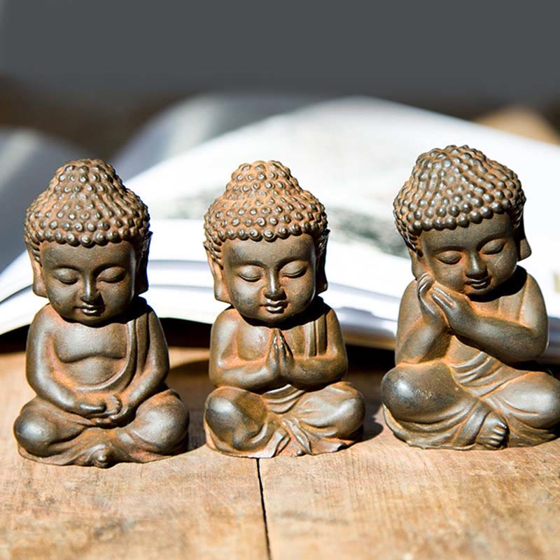 Small Iron Powder Buddha Statue 9x5.5cm Meditation Decor
