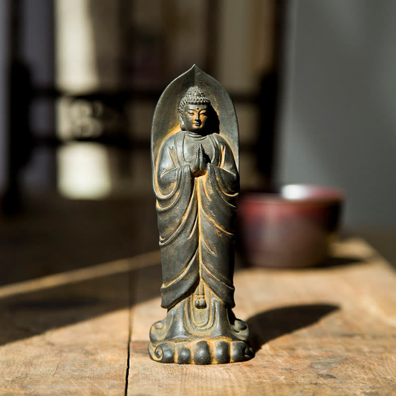 14.5cm Iron Powder Resin Buddha Statue Namaste Meditation