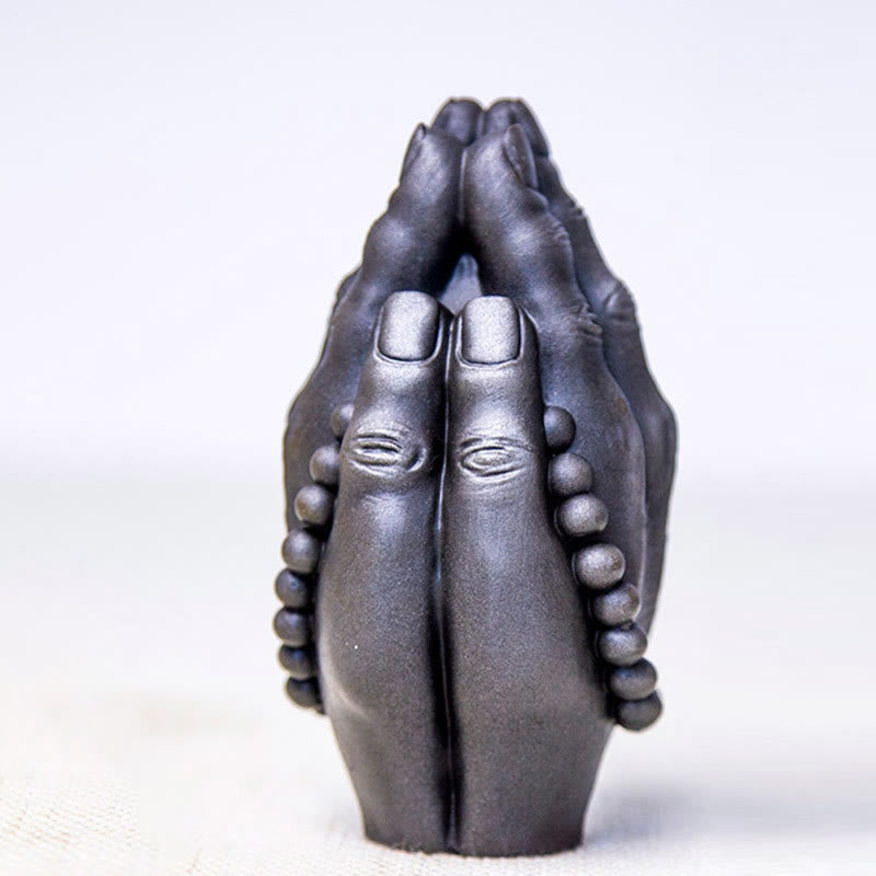 Handmade Rust & Polished Buddha Namaste Statue 15cm | Healing Sounds