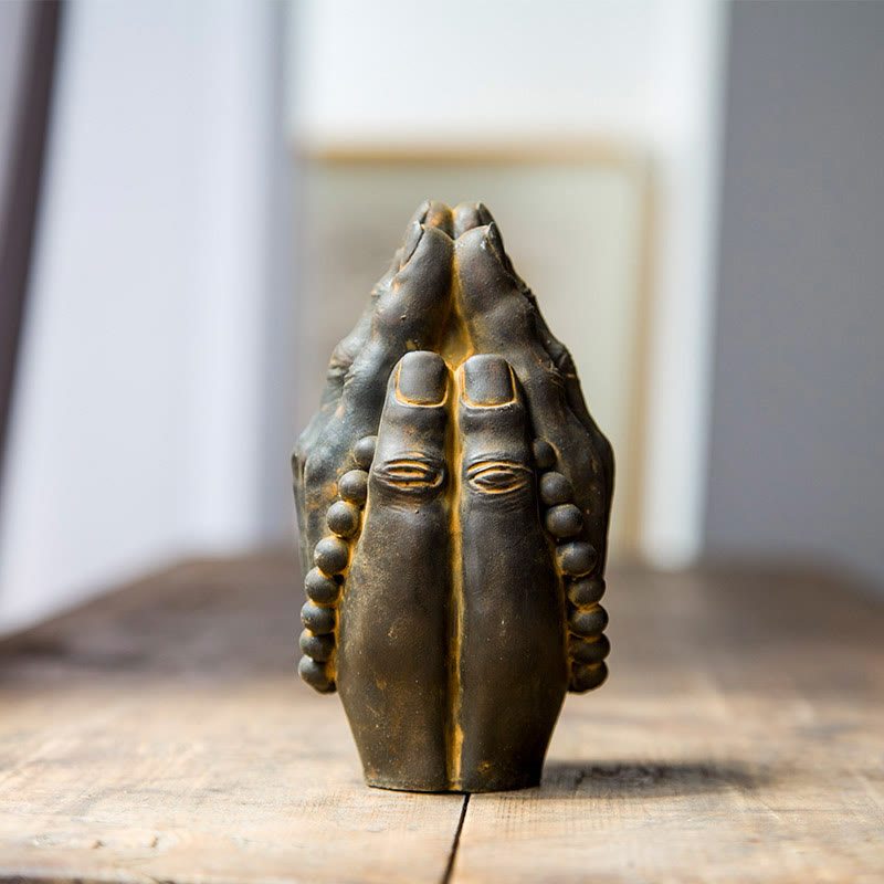 Handmade Rust & Polished Buddha Namaste Statue 15cm | Healing Sounds