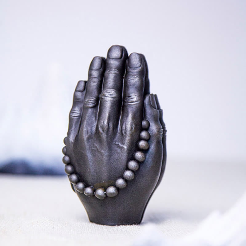 Handmade Rust & Polished Buddha Namaste Statue 15cm | Healing Sounds