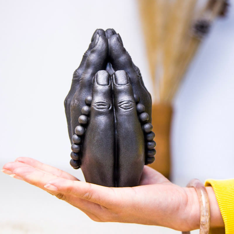 Handmade Rust & Polished Buddha Namaste Statue 15cm | Healing Sounds